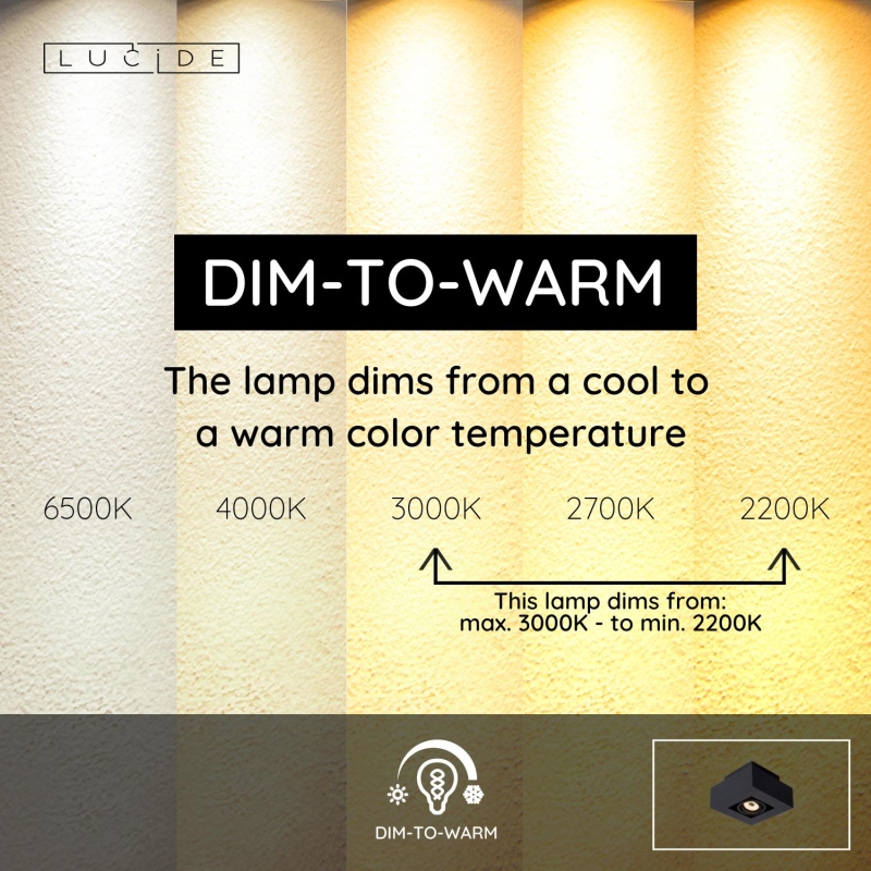 Lucide XIRAX - Stropné bodové svietidlo - LED tlmené až teplé - GU10 - 1x5W 2200K/3000K - čierne